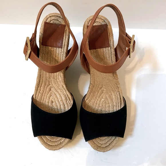 TORY BURCH Wood Wedge Heeled Espadrille Sandals Size 9 - Picture 2 of 14